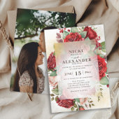 Elegante rode roze rozen foto bruiloft kaart