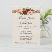 Elegante rode & roze rozen met gouden bruiloft kaart (Staand voorkant)