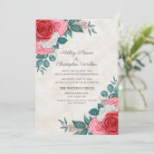 Elegante Rode Roze Rozen Trouwdag Kaart (Staand voorkant)