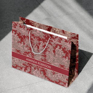 Elegante rode roze toile de jouy groot cadeauzakje