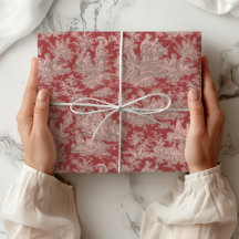 Elegante Rode Roze Vintage Toile de Jouy