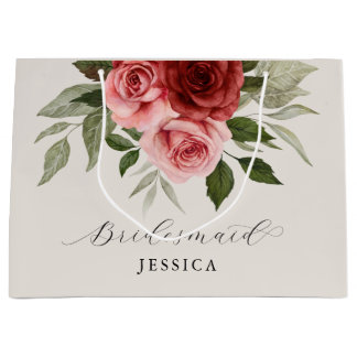 Elegante Rode Roze Waterverf Bloemen Bruidsmeisje Groot Cadeauzakje