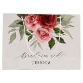 Elegante Rode Roze Waterverf Bloemen Bruidsmeisje Groot Cadeauzakje (Achterkant)