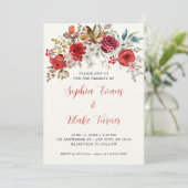 Elegante Rode Rozen Bloem Wit Crème Trouw Kaart (Staand voorkant)