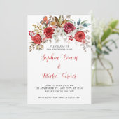Elegante Rode Rozen Bloem Wit Huwelijk Kaart (Staand voorkant)