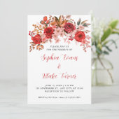 Elegante Rode Rozen Bloem Wit Huwelijk Kaart (Staand voorkant)