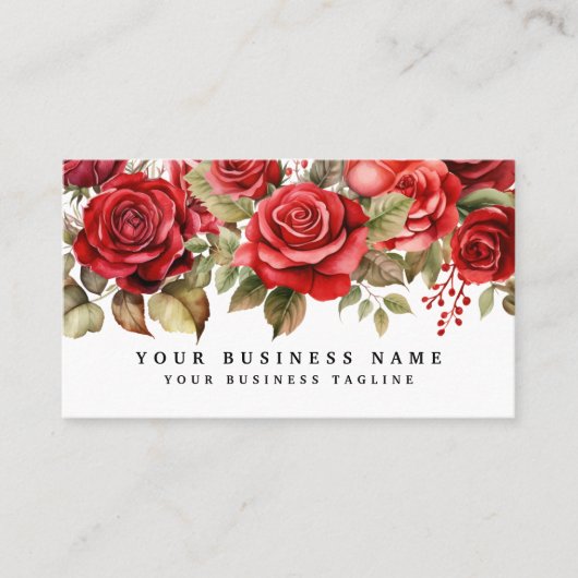 Elegante Rode Rozen Bloemen Bloemen Visitekaartje (Voorkant)