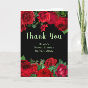 Elegante rode rozen bloemen Sweet Sixteen Bedankkaart