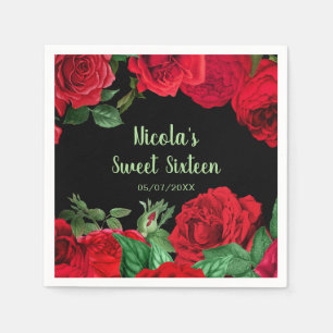 Elegante rode rozen bloemen Sweet Sixteen Servet