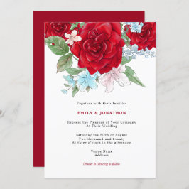Elegante rode rozen bloemen typografie bruiloft kaart
