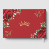 Elegante rode rozen bloemengoud quinceanera foto gastenboek (Achterkant)