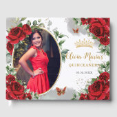 Elegante rode rozen bloemengoud quinceanera foto gastenboek (Voorkant)