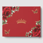 Elegante rode rozen bloemengoud quinceanera foto gastenboek (Achterkant)