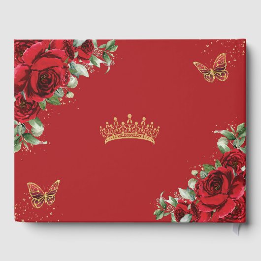 Elegante rode rozen bloemengoud quinceanera foto gastenboek (Achterkant)