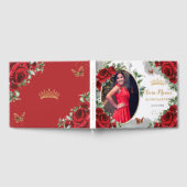 Elegante rode rozen bloemengoud quinceanera foto gastenboek (Volledig)