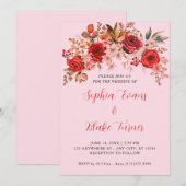 Elegante rode rozen bloemenzacht roze bruiloft kaart (Voorkant / Achterkant)
