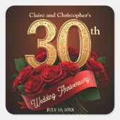 Elegante rode rozen boeket 30ste huwelijksverjaard vierkante sticker (Voorkant)