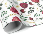 Elegante Rode Rozen Botanische Bloemen Vakantie Cadeaupapier (Rol Hoek)