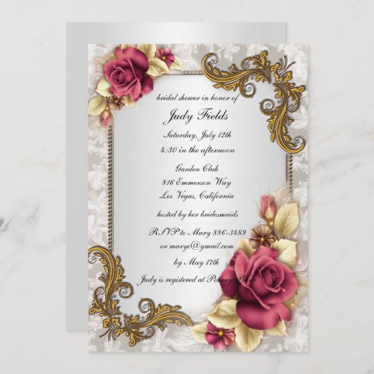 Elegante rode rozen bruids douche uitnodiging (Voorkant / Achterkant)