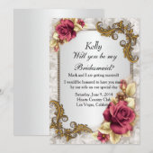 Elegante Rode Rozen Bruidsmeisje Kaart (Voorkant / Achterkant)