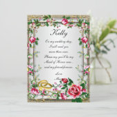 Elegante Rode Rozen Bruidsmeisje Kaart met Rustiek (Staand voorkant)