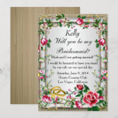 Elegante Rode Rozen Bruidsmeisje Kaart met Rustiek (Voorkant / Achterkant)