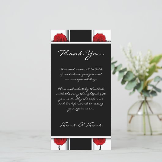 Elegante rode rozen - bruiloft bedankkaarten bedankkaart (Staand voorkant)