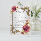 Elegante rode rozen bruiloft details informatiekaartje (Staand voorkant)
