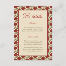 Elegante rode rozen bruiloft details informatiekaartje