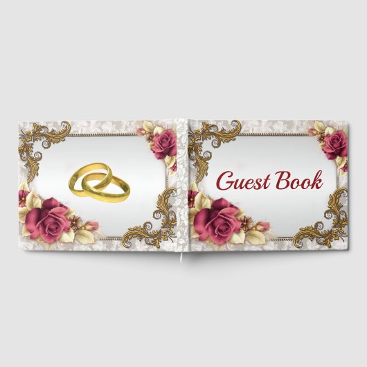Elegante rode rozen bruiloft gastenboek (Volledig)