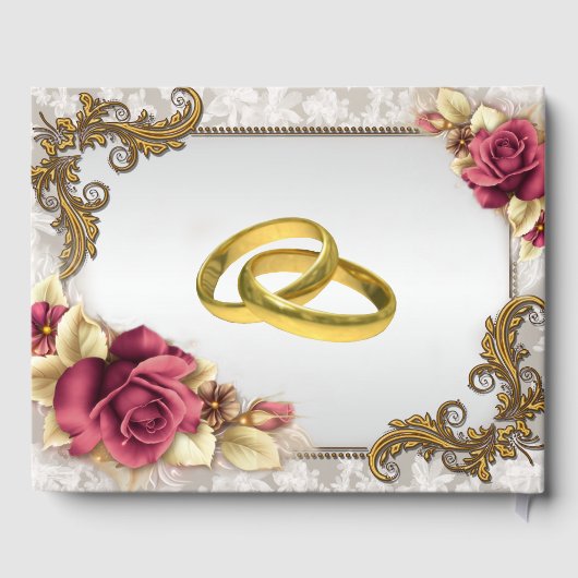 Elegante rode rozen bruiloft gastenboek (Achterkant)