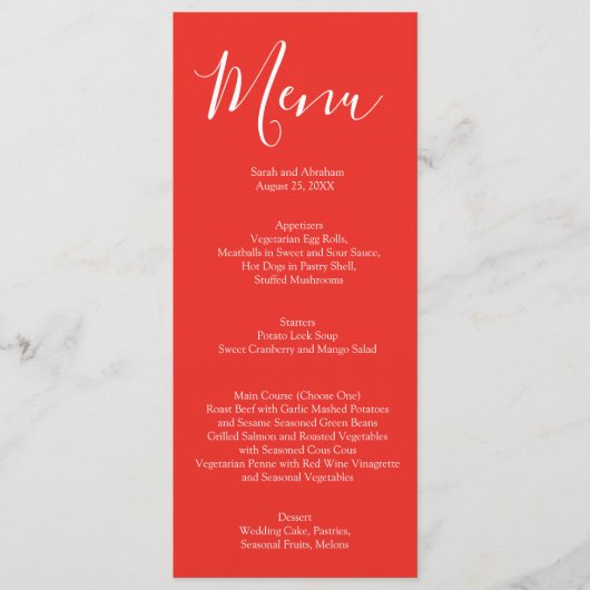 Elegante rode rozen bruiloft menu (Voorkant)