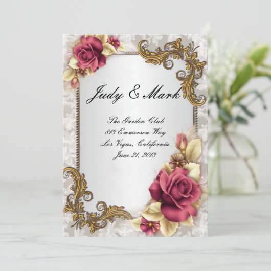 Elegante rode rozen bruiloft menu Kaart (Staand voorkant)