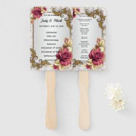 Elegante rode rozen bruiloft programma fans handwaaier