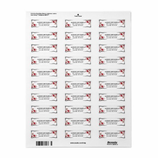 Elegante rode rozen bruiloft retour adres labels (Full Sheet)