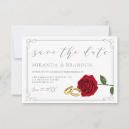 Elegante rode rozen bruiloft Save the Date Kaart