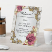 Elegante rode rozen bruiloft veiligheid reclamebord met voetstuk (Insitu)