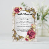 Elegante rode rozen bruiloft veiligheidsmaatregele informatiekaartje (Staand voorkant)
