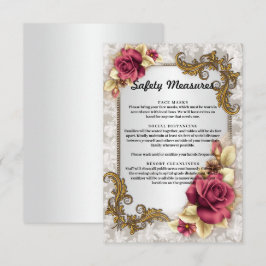 Elegante rode rozen bruiloft veiligheidsmaatregele informatiekaartje