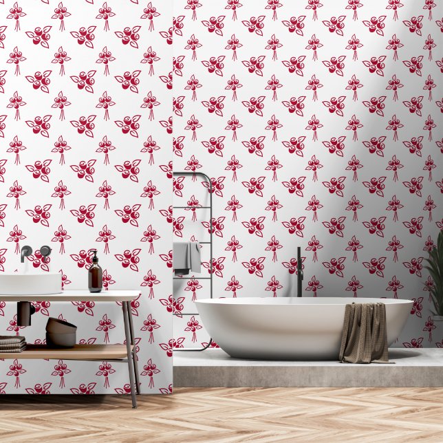 Elegante Rode Rozen Bunches Line Art op wit Behang (Badkamer)