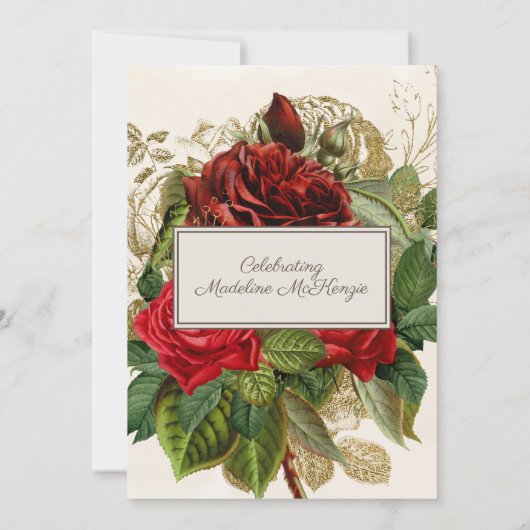 Elegante Rode Rozen Champagne Verjaardagsuitnodigi Kaart (Achterkant)