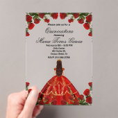 Elegante rode rozen en jurk Quinceañera Acryl Uitnodigingen (Insitu (Draagbaar))