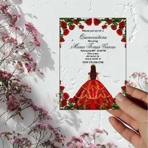 Elegante rode rozen en jurk Quinceañera Acryl Uitnodigingen