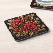 Elegante rode rozen en vlinders bier onderzetter (Linkerzijde)