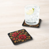 Elegante rode rozen en vlinders bier onderzetter (Rechterzijde)
