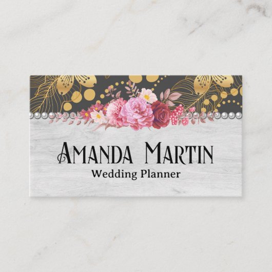 Elegante rode rozen | Floral Gold Pattern Visitekaartje (Voorkant)