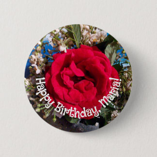 Elegante rode rozen foto verjaardag  ronde button 5,7 cm