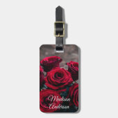 Elegante rode rozen gepersonaliseerd bagagelabel (Voorkant verticaal)