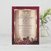 Elegante rode rozen glinsterende huwelijksverjaard kaart (Staand voorkant)