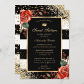 Elegante rode rozen glitter lief zestien verjaarda kaart (Voorkant / Achterkant)